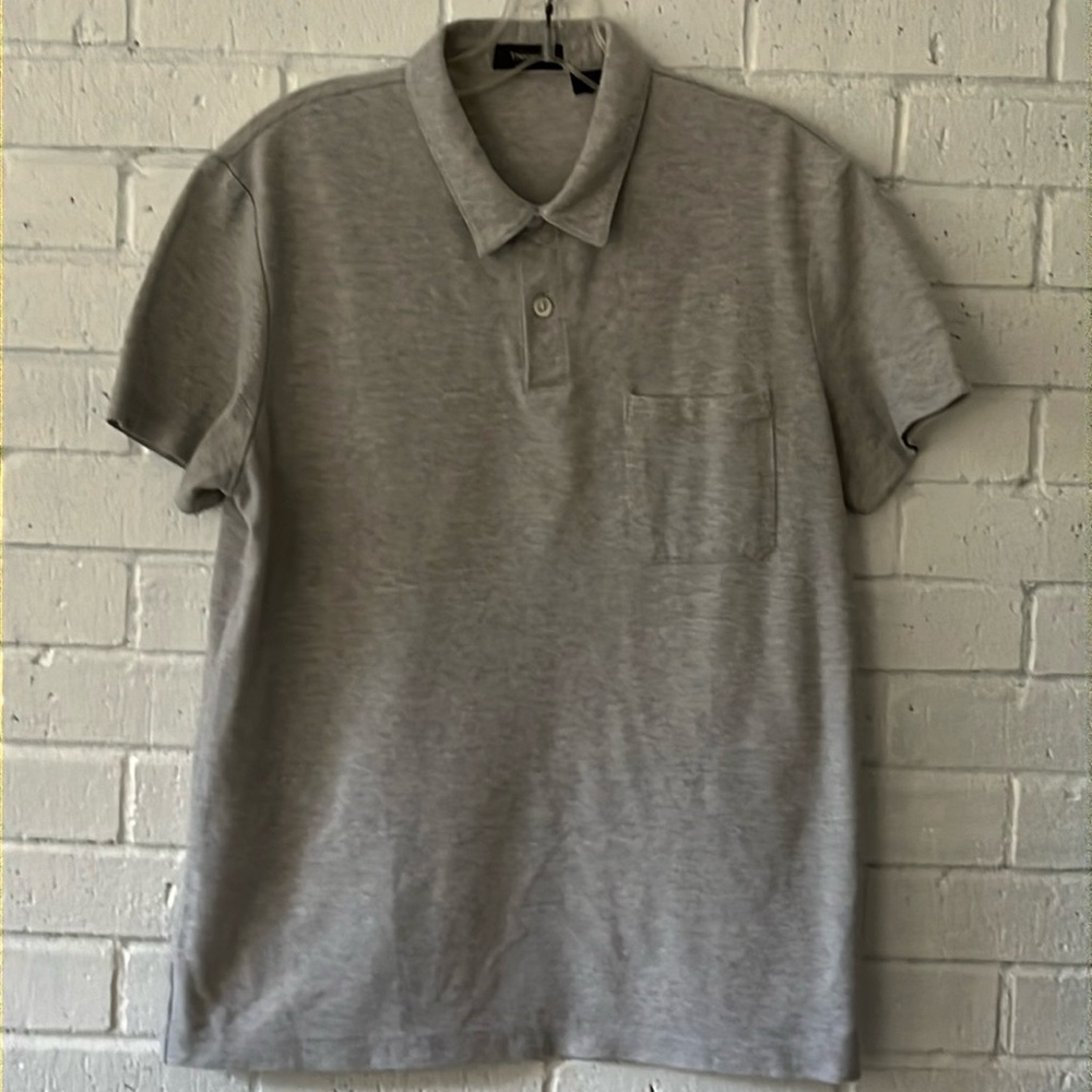 Theory Men’s Polo Shirt Sz M Short Sleeve Gray Preppy Retro Lightweight Casual - Picture 1 of 9